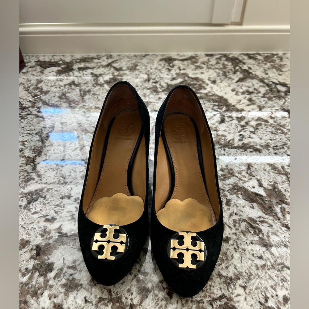 Tory Burch Black Suede Wedges
